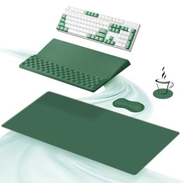 Imagem de Ospelelf Conjunto de suporte de descanso de pulso para teclado e mouse pad ergonômico com mousepad grande, conforto de espuma de memória, acessórios de mesa de escritório premium para alívio da dor