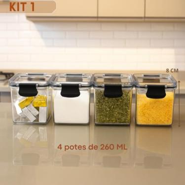 Imagem de Kit Pote Hermético Organizador de Mantimentos e Temperos para Cozinha, Armário e Geladeira Slim Transparente com Tampa Vedada (KIT 1-4 POTES SLIM 260ML)