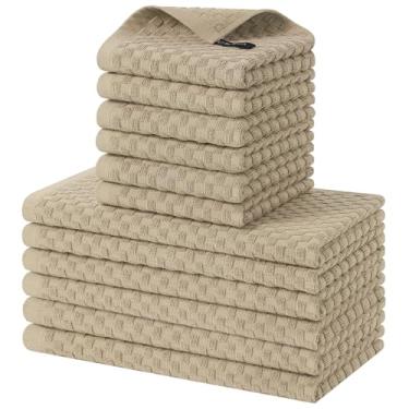 Imagem de Homaxy Conjunto de toalhas de cozinha e panos de prato 100% algodão, 30 x 30 x 63 cm, conjunto de 12 panos de prato felpudos a granel, toalha de mão super macia e absorvente com laço para pendurar
