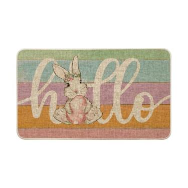 Imagem de Artoid Mode Coelho coelho rosa ovo olá listra tapete de Páscoa, decoração de casa tapete de interruptor discreto tapete de porta para interior exterior 43 x 73 cm