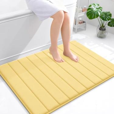 Imagem de OLANLY Tapete de banho listrado de espuma viscoelástica 101 x 81 cm, tapetes absorventes super macios, secagem rápida, tapetes de chuveiro laváveis na máquina, tapete de banho, acessórios de decoração