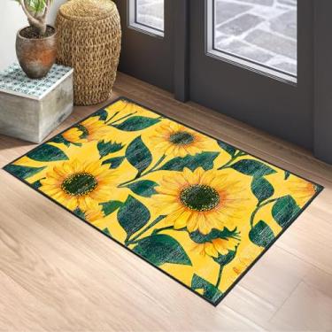 Imagem de Tapete de área lavável antiderrapante com girassol de 6,5 x 7 m - Tapete com estampa floral amarelo brilhante para sala de estar, quarto, cozinha, entrada, tapete lavável à máquina