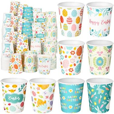 Imagem de Sieral 144 peças de copos descartáveis de Páscoa de 227 g, copos de papel para festas de Páscoa, uso diário, 9 estilos
