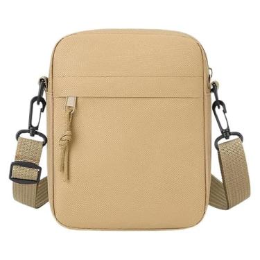 Imagem de Bolsa tiracolo masculina de lona sólida, durável, leve, de grande capacidade, com alça de ombro ajustável, Caqui, Casual