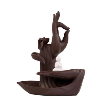 Imagem de Queimador de incenso decorativo para casa grande Buda mão roxo argila decorativa incenso apanhador de cinzas