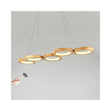 Imagem de Luminária pendente LED regulável com controle remoto, lustre de madeira para sala de jantar, luminária de mesa para sala de jantar, luminária suspensa moderna para sala de estar e restaurant