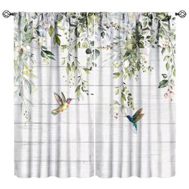 Imagem de Cortinas de beija-flor vintage tábua de madeira folhas de eucalipto impressas arte blackout cortinas de janela para quarto cozinha decoração conjunto de tecido 2 painéis 106 x 113 centímetros 30% taxa