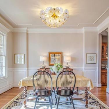 Imagem de Lustre de teto moderno em vidro dourado em formato de flor, ideal para ilha de cozinha, com soquete E14, estilo retrô, semi-embutido, perfeito para sala de estar, sala de jantar, quarto e ha