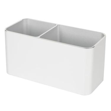 Imagem de TONSHEN Organizador de mesa com suporte de caneta, recipiente de liga de alumínio prateado com tapete antiderrapante para mesa e acessórios, compartimento duplo retangular