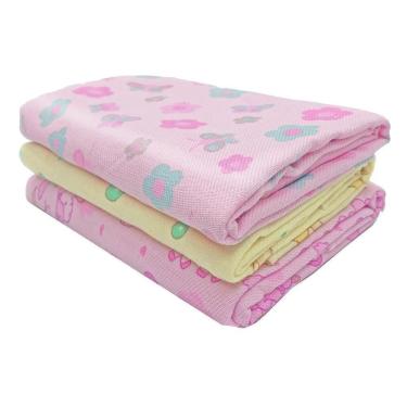 Imagem de Kit 3 Cueiros Bebê Manta Flanelado Estampado 80X60 Feminino