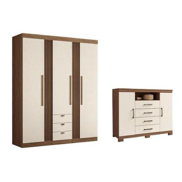 Imagem de Guarda Roupa 2 Peças (1guardaroupa+1cômoda) Qc259 Jatoba/areia - Santos Andirá