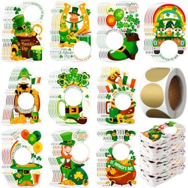 Imagem de AmazingSpark 100 peças de cartões de raspar de São Patrício 10 estilos de Natal DIY raspar em branco vales de presente com 300 adesivos, cartões de jogo de festa de São Patrício para adultos, grupos