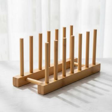 Imagem de Suporte Organizador Bambu Porta 6 Pratos Multiuso Decoração - etilux