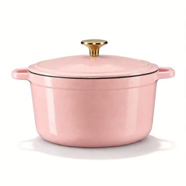 Imagem de CAROTE Panela de forno holandês de ferro fundido esmaltado de 5 litros com tampa, fornos holandeses resistentes para assar pão de fermento, refogar, assar, alças duplas, saudável e não tóxico