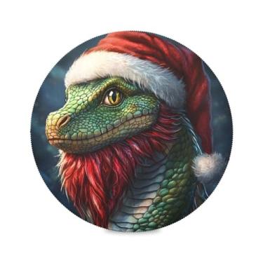 Imagem de STAYTOP Jogo americano redondo de dragão de Natal 6 peças, tapetes de mesa antiderrapantes fáceis de limpar para decoração de mesa de festa de churrasco em casa