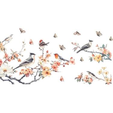 Imagem de Achang Adesivos de parede de plantas, flores, galhos, pássaros, decoração de janela de vidro, adesivos de janela, descasque e cole para sala de estar, quarto, TV, parede, sala de aula