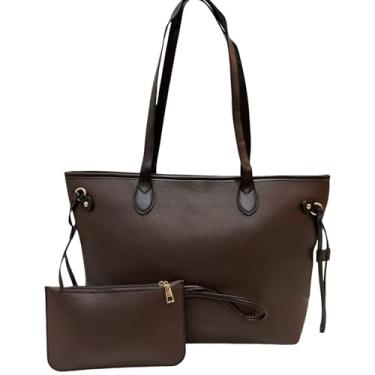 Imagem de Bolsa Sacola Feminina Grande de Ombro e Mão em Couro para Faculdade com Necessaire Inclusa (Café)