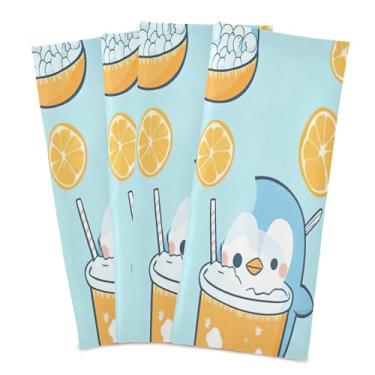 Imagem de xigua Conjunto de 4 panos de prato de cozinha Blue Penguins, macios e altamente absorventes de secagem rápida para limpeza de pratos e limpeza manual, 71 x 45 cm