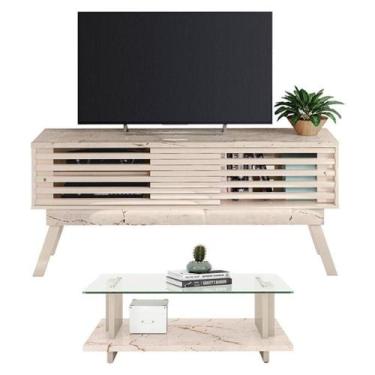 Imagem de Rack Bancada Com Mesa De Centro Frizz 1.5 Calacata Off White - Madetec