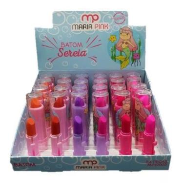 Imagem de Batom Bastão Cremoso Infantil Sereia 24Un  Maria Pink