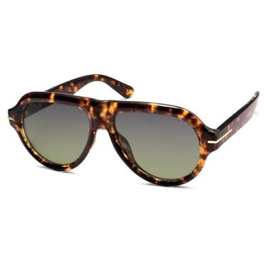 Imagem de HERJOUR Óculos de sol aviador polarizados modernos retrô masculinos anos 90 clássico vintage AR82379, Tartaruga/ciano/azul, Medium