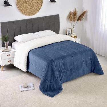 Imagem de Coberdrom Cobertor Queen Manta Sherpa Dupla Face - RT ENXOVAIS, Azul