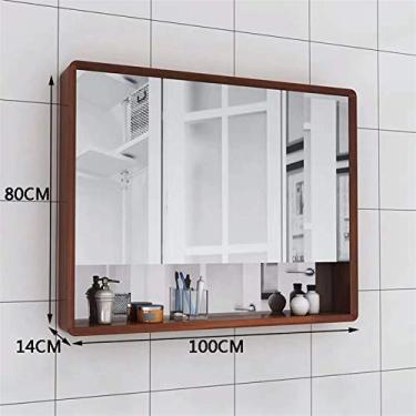 Imagem de Armário de espelho de parede de banheiro organizador de armazenamento multiuso armário de remédios com portas prateleira ajustável armário de cozinha (tamanho: P) ()