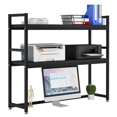 Imagem de Estante de mesa para mesa de computador – estante de mesa de escritório, organizador de mesa, prateleira para livros, prateleira de madeira e metal, para material de escritório
