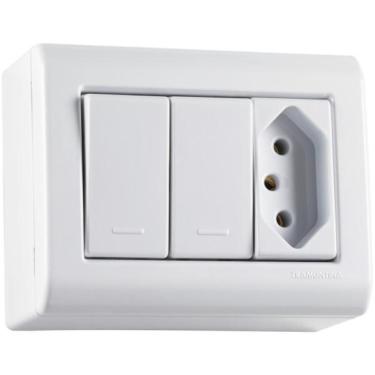 Imagem de Caixa de Sobrepor com 2 Interruptores Simples 10 A 250 V e 1 Tomada 2P+T 10 A 250 V Tramontina LizFlex Branca