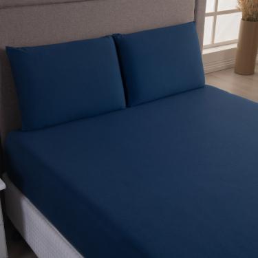 Imagem de Jogo Cama Lençol Sonnet Casal Padrão Malha Lisa 100% Algodão Macio 3 Peças - Azul Marinho