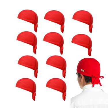 Imagem de Bandana Vermelha Chef Cozinha Touca Unissex Ajustavel 10un