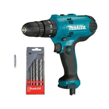 Imagem de Parafusadeira Furadeira de Impacto Kit 5 Brocas HP0300P Makita 220V