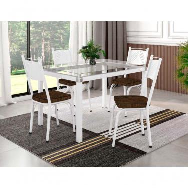 Imagem de Conjunto De Mesa Tubular Branco Tampo De Vidro Incolor 1,07M Com 4 Cadeiras 151 Assento Imbuia