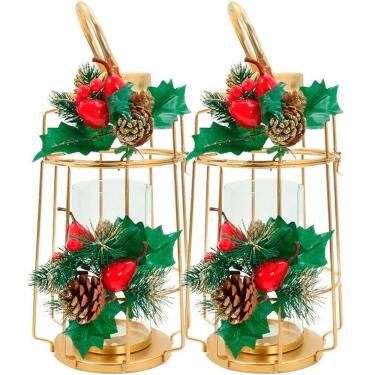 Imagem de Kit 2 Lamparina Dourada Natalina Em Metal Decorativa De 36cm