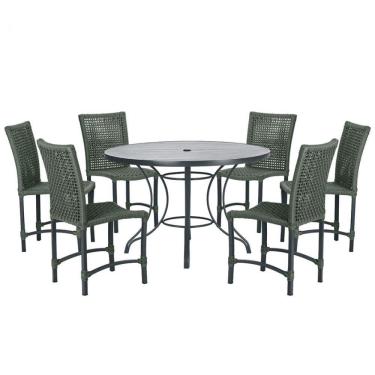 Imagem de Mesa Ascoli 120 Cm Com 6 Cadeiras Cannes De Alumínio Trama Verde