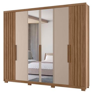 Imagem de Guarda Roupa Casal Araguaia 6 Portas Carvalho Fendi Com Espelho - Moval