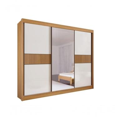 Imagem de Guarda Roupa Casal Com Espelho 3 Portas 6 Gavetas - Los Angeles Ripado-cinamomo-off White - Móveis D'doro