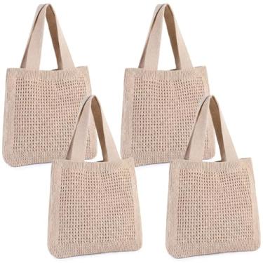 Imagem de Mixweer 4 peças bolsa de palha para mulheres verão viagem rattan tecido ráfia praia bolsas alça grande capacidade tote bolsas clutch 2024, Caqui, 13 x 13.78 Inch
