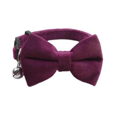 Imagem de Coleira De Veludo Em Cor Sólida Para Gatos Com Laço, Fivela De Seguran