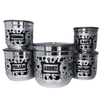 Imagem de Jogo De Mantimentos Pote Decorado Alumínio 5 Peças Dourado - A2B Prese