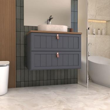 Imagem de Armário de Banheiro Valencia 80 Cm 1 Porta e 1 Gaveta 100% Mdf Titanium/Freijó - Panorama Móveis