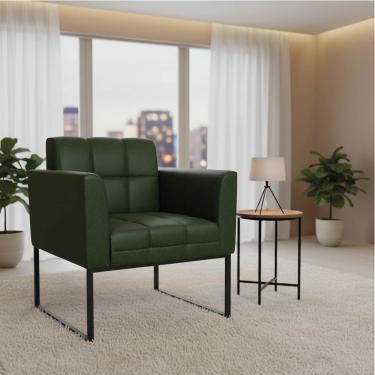 Imagem de Poltrona Sala Decorativa Elisa Base Industrial Preta Sintético PU Verde D03 - D'Rossi