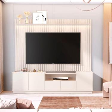 Imagem de Painel Ripado para Tv 84 Polegadas com Bancada Vitoria Regia Off White