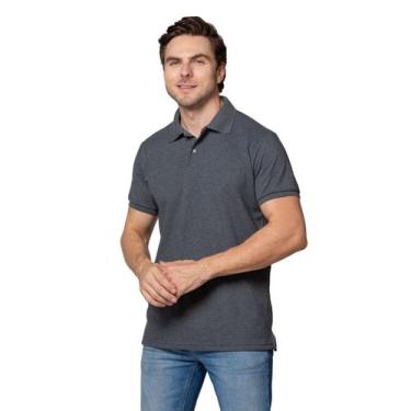 Imagem de Camisa Polo Piquet Social Gola V Botão Masculina - 4 azes, Cinza escur