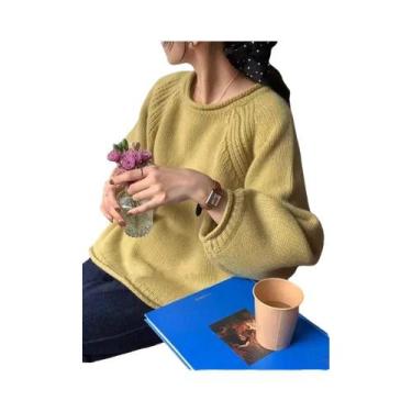 Imagem de Suéter Feminino De Tricô Quente E Macio De Manga Longa, Chique, Liso, 