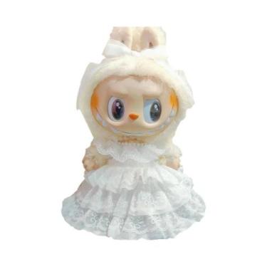 Imagem de Boneca Labubu De 38cm Com Vestido De Noiva Fofo E Roupinhas Decorativa