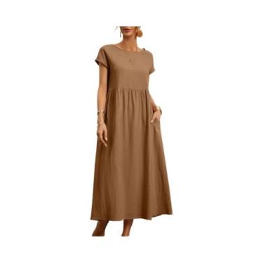 Imagem de Vestido Midi Vintage Oversized De Algodão E Linho Para Mulheres, Casua