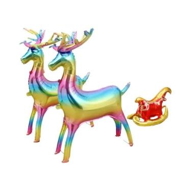 Imagem de Balão Grande De Natal Com Papai Noel E Rena Para Decoração De Festa De