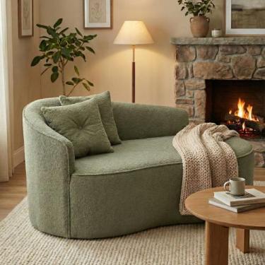 Imagem de Sofá Orgânico Curvo Feijão Confortável Sala Estúdio Amore Bouclê Verde