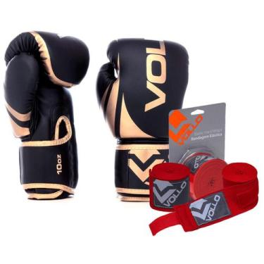 Imagem de Kit Boxe Vollo Luva 10oz Dourado + Bandagem 3M Vermelha Luta - Vollo S